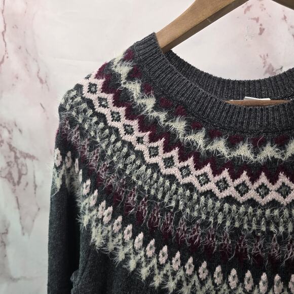 J Jill Dress Womens Small Gray Purple Sweater Midi Maxi Fair Isle Nordic Long - Picture 2 of 13